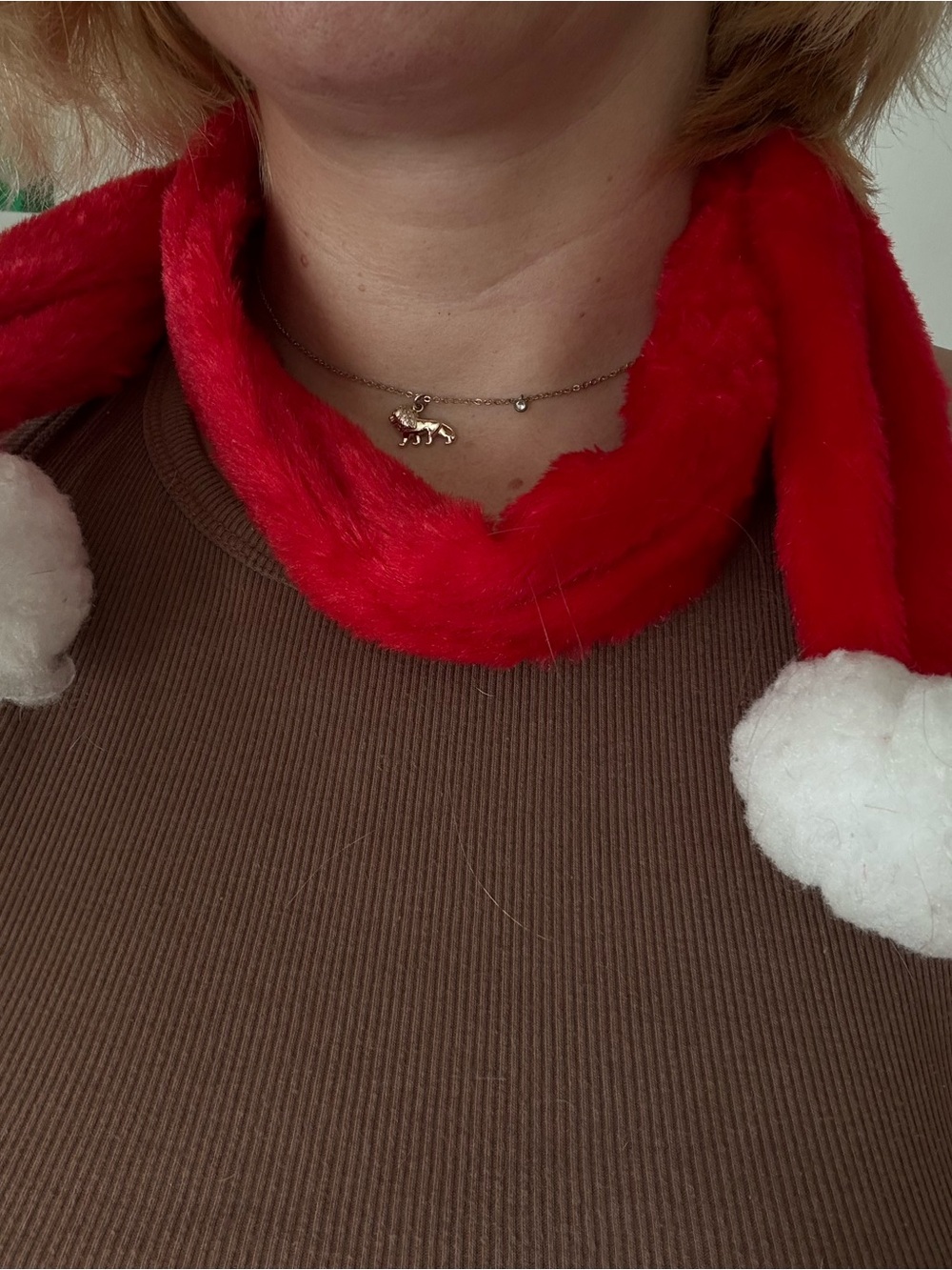 Plush Red Holiday Scarf with White Pom Poms